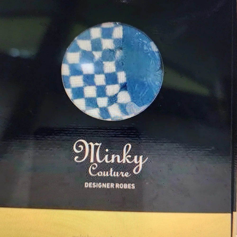 MINKY COUTURE DESIGNER ROBE BLUE AND WHITE CHECKERED WITH HOOD - Picture 1 of 3